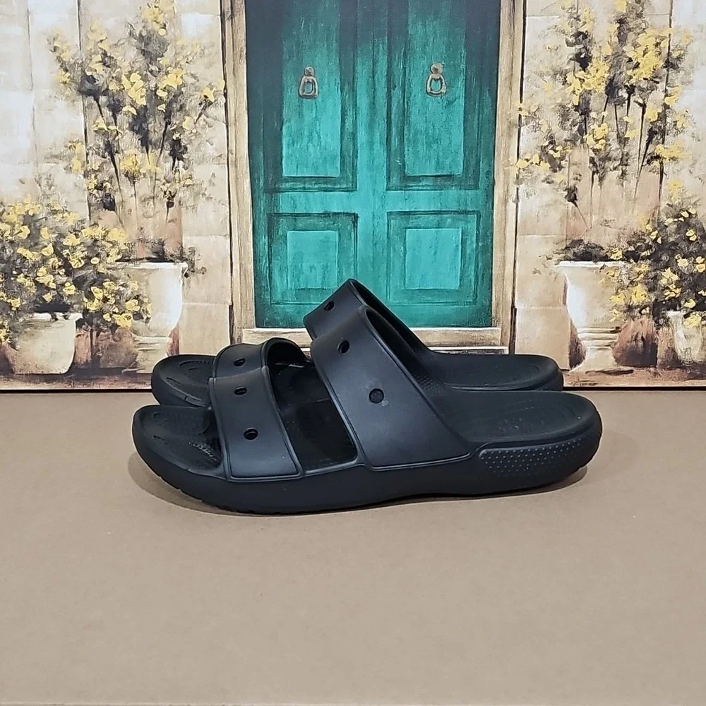 Crocs‎ Mens Size 13 Clogs Straps Black Slip On Beach Outdooor Rubber